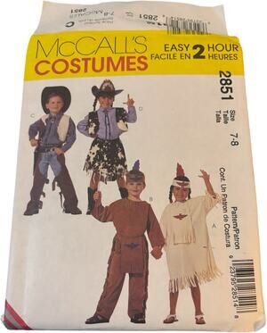 McCall's Children's, Boys' and Girls' Cowboys and Indians Costumes-7-8